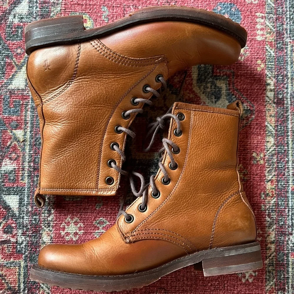 Frye Veronica Combat Boot Women’s US 7 Camel Leather Lace-Up - Picture 9 of 11